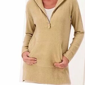 Barefoot Dreams, NWT, Large, high rib half zip tunic in biscotti color.